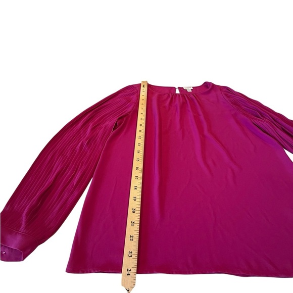 J. Crew Fuchsia Pink High Neck Relaxed Fit Pleated Long Sleeve Top Career  BV630 - Picture 11 of 15